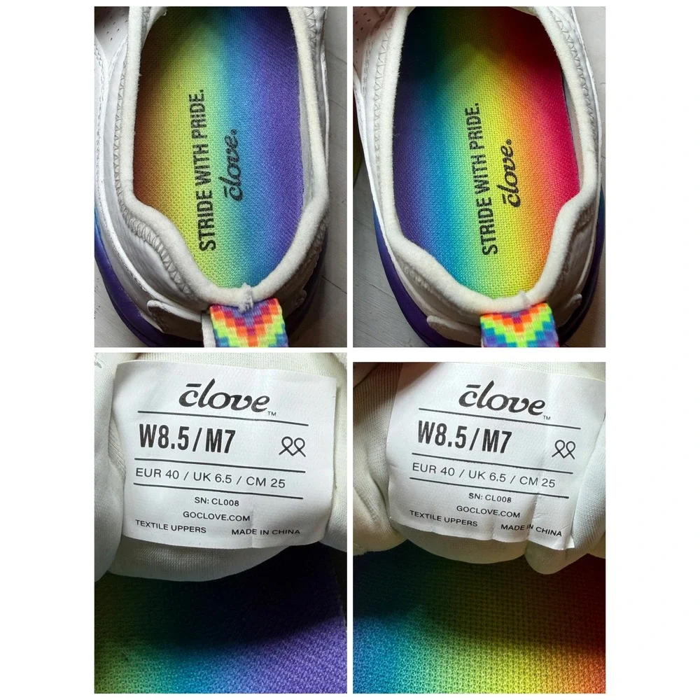 Clove Pride Solo Sneakers White Rainbow Womens 8.5 Mens 7 Nursing Medical Shoes